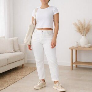 GAP Girlfriend Mid Rise Jeans Women's 16 / 33 White Denim Minimalist Clean Girl